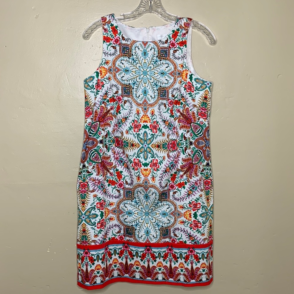 LONDON TIMES Sheath Dress Red Blue Multicolored  Sleeveless Summer Size 8